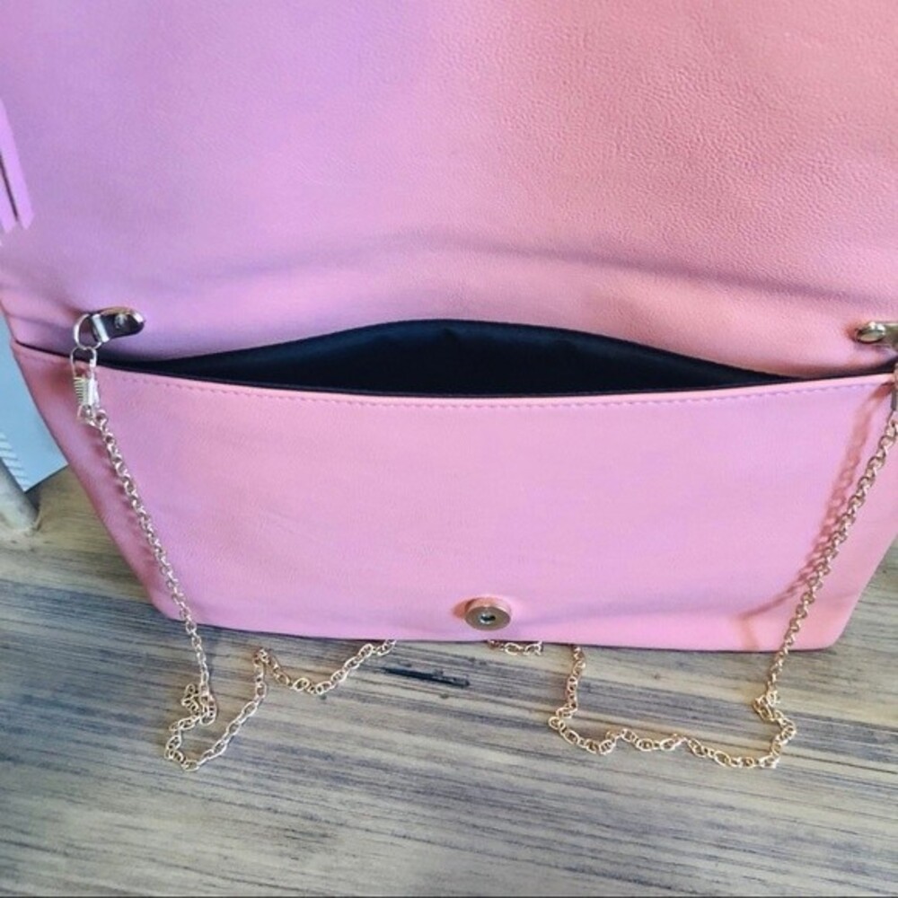Salmon Fold Over Clutch/Crossbody Bag with Gold Laser Cutouts - Picture 3 of 9